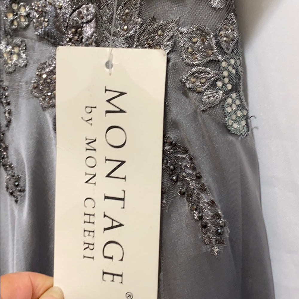 Montage by Moncheri illusion 3/4 length sleevesV- back long gown - Picture 4 of 11
